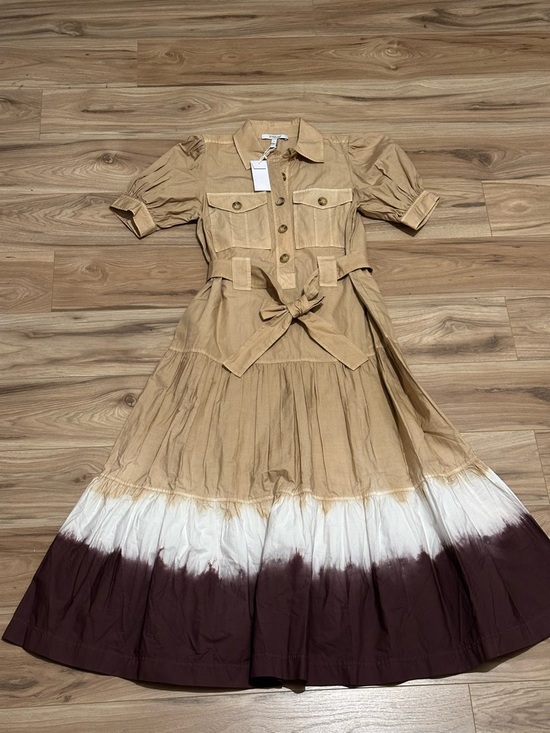10 Crosby Derek Lam Dresses & Skirts - 10 Crosby Derek Lam Beige Shirt Midi Dress with Ombre White-to-Brown Hem